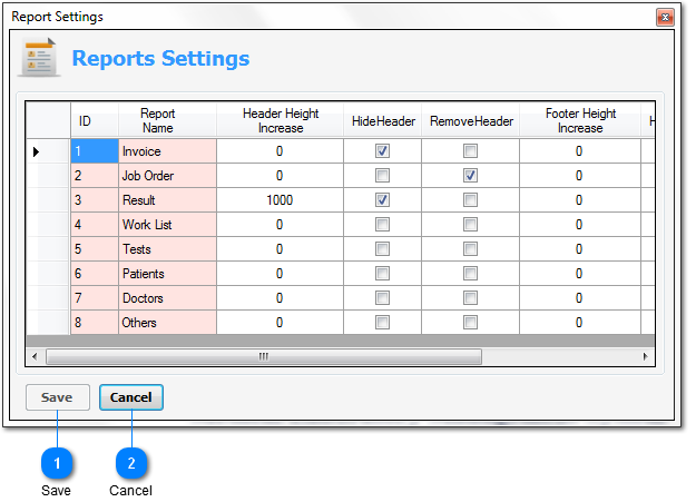 Reports Settings